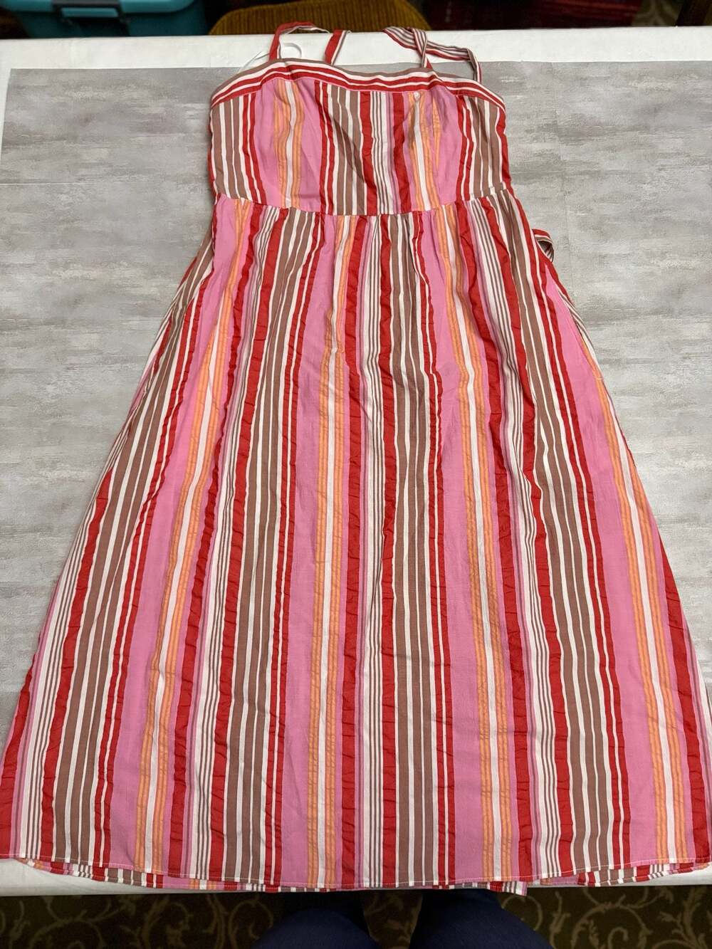 LOFT Striped Cross Back Maxi Dress in Pink and Red